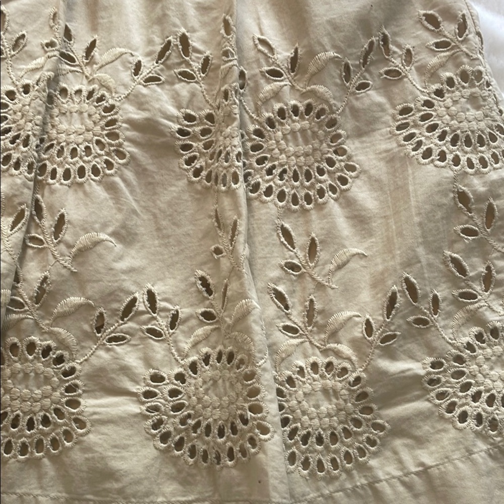 🇨🇦 Joe Fresh eyelet A-line embroidered pleated skirt, tan beige, women's size 8 - Picture 14 of 17
